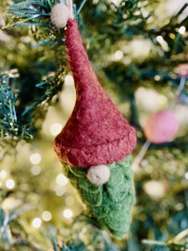2-1/2&quot;H Wool Felt Pinecone Gnome Ornament