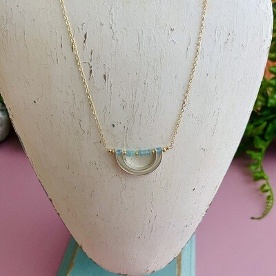 Aqua chalcedony with Double Sterling Curve on Gold Fill Chain Necklace