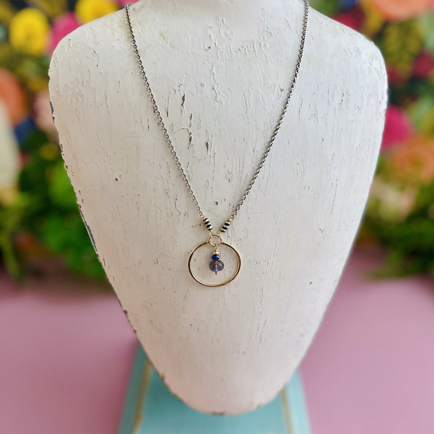 Handmade Labradorite and blue sapphire in 14kt gold filled necklace