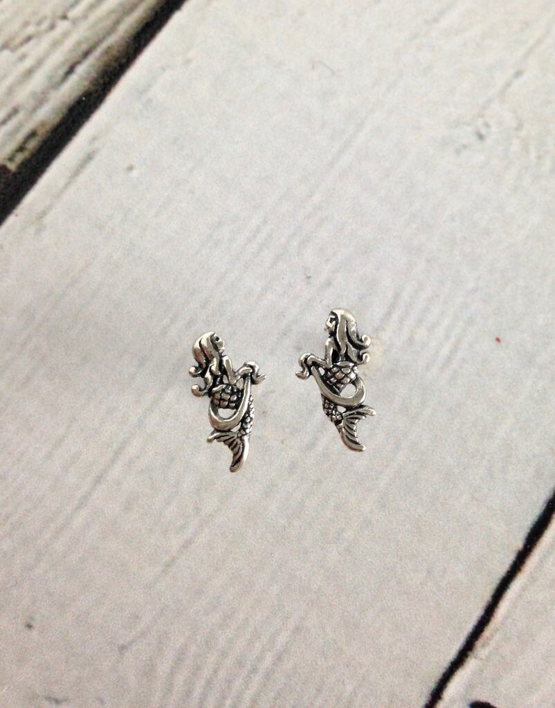 Mermaid Stud Earrings, Sterling Silver