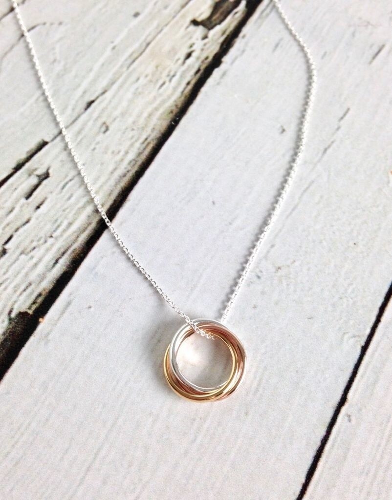 Sterling Silver 16&quot; Necklace with 3 Mixed Metal Rings