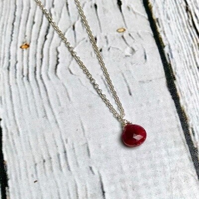 Handmade Silver Necklace with Ruby Briolette