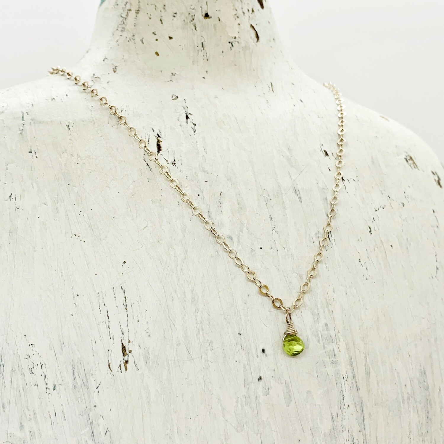 Handmade Silver Necklace with Peridot Briolette
