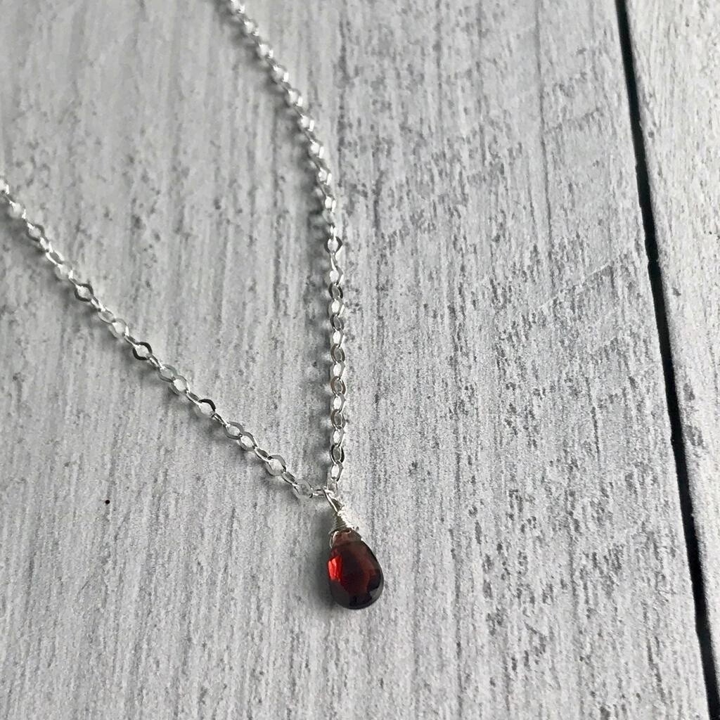Handmade Silver Necklace with Garnet Briolette