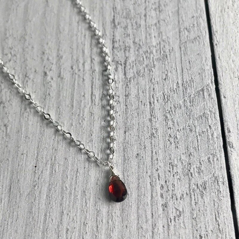 Handmade Silver Necklace with Garnet Briolette