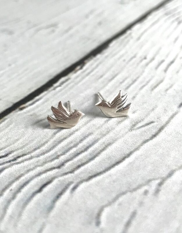 Flying Bird Stud Earrings, Sterling Silver