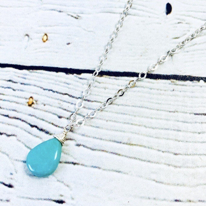 Handmade Silver Necklace with Turquoise Briolette