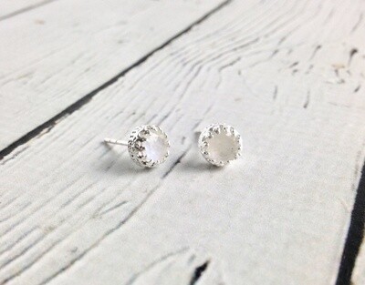 Sterling Silver Round Rainbow Moonstone Stud Earrings