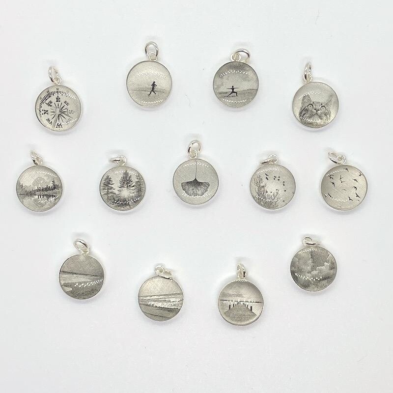 Lithograph Photo Pendant on Silver Rolo Chain Necklace