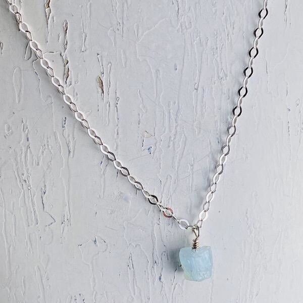 Handmade Silver Necklace with Aquamarine Nugget