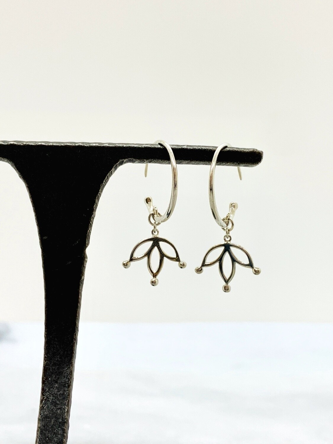 Sterling Silver Hoop Earrings with Floating Lotus Petals