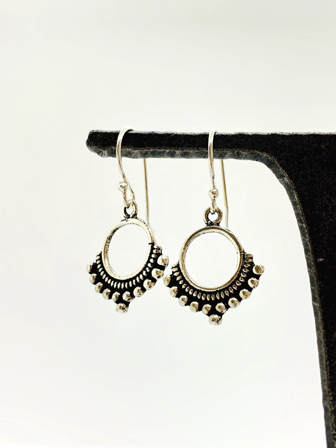 Sterling Silver Open Circle with Granulated Design Earrings