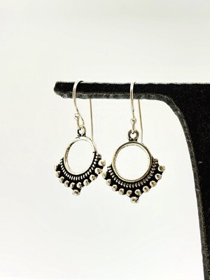 Sterling Silver Open Circle with Granulated Design Earrings