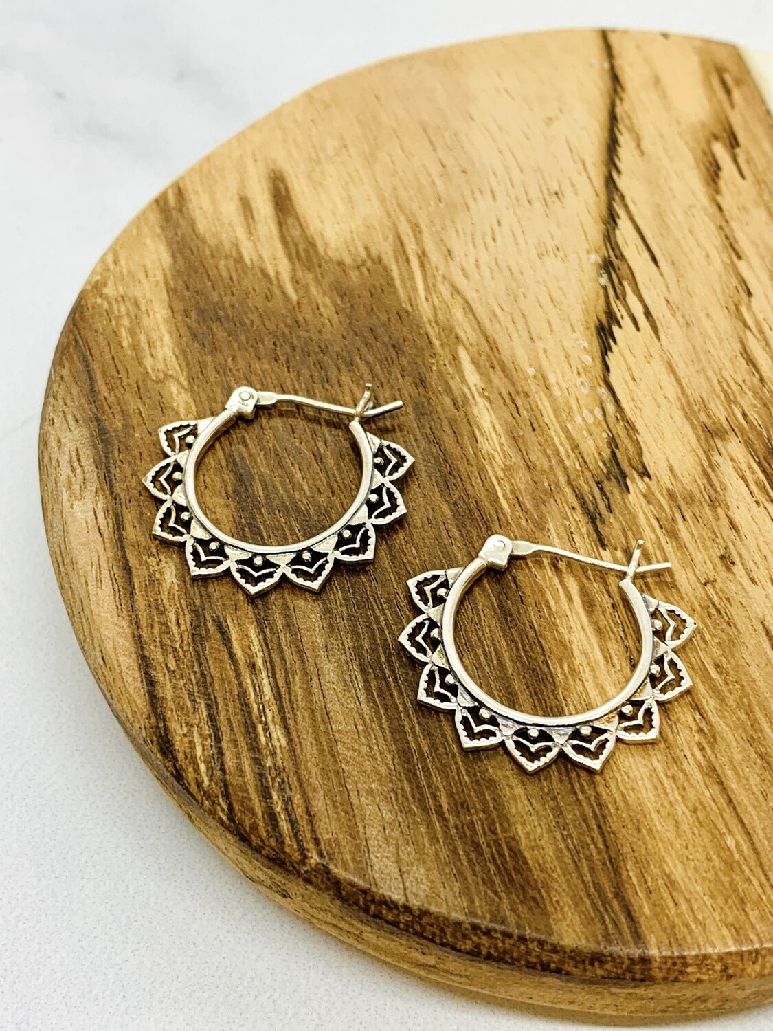 Sterling Silver Lotus Petal Hoop Earrings
