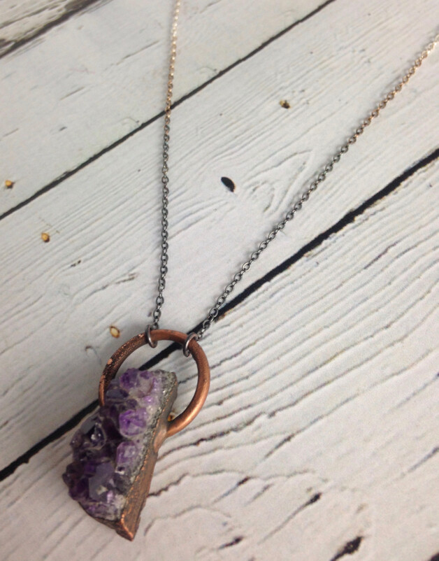 Large Amethyst Druzy on 24" Ombre Silver Chain
