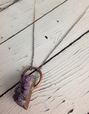 Large Amethyst Druzy on 24&quot; Ombre Silver Chain