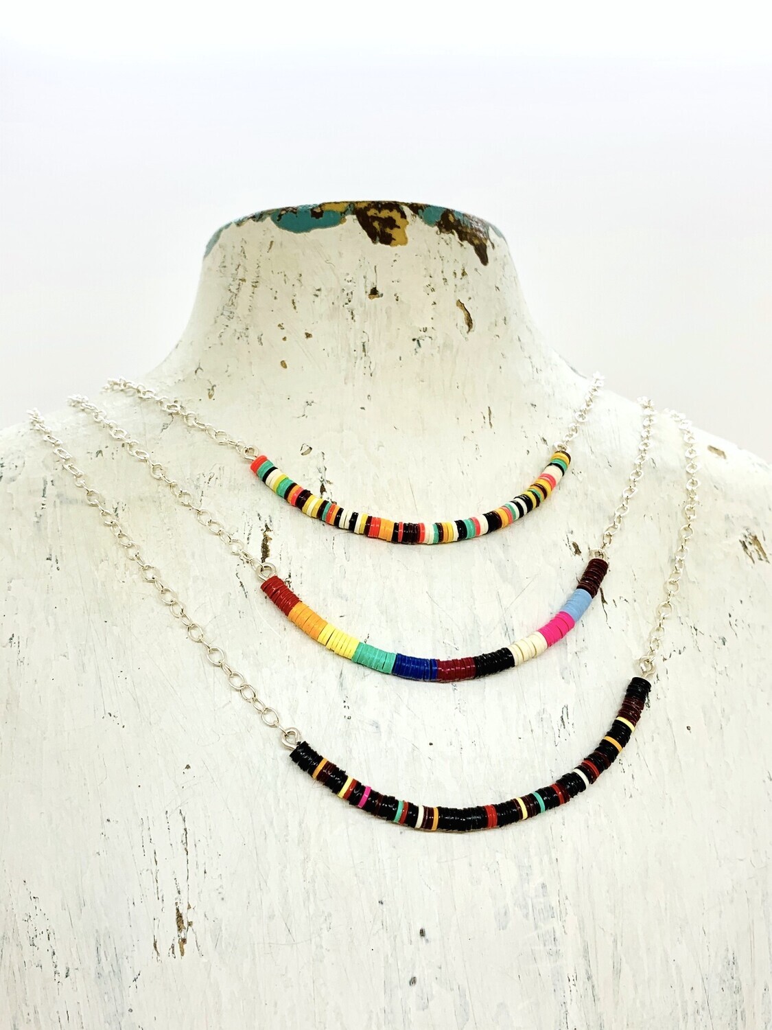 Sterling Silver and Music Vinyl Beaded Necklace