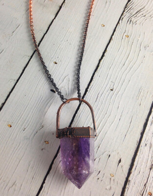 Very Large Amethyst Crystal on 30” Ombre Copper chain Statement Necklace