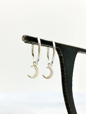 Sterling Silver Hoop Earrings with Floating Crescent Moons