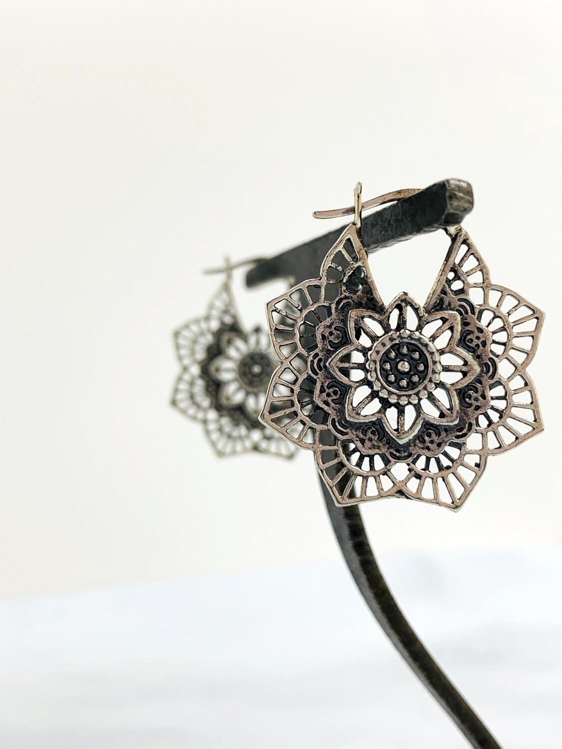 Sterling Silver Ornate Lotus Flower Earrings
