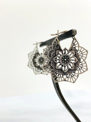 Sterling Silver Ornate Lotus Flower Earrings