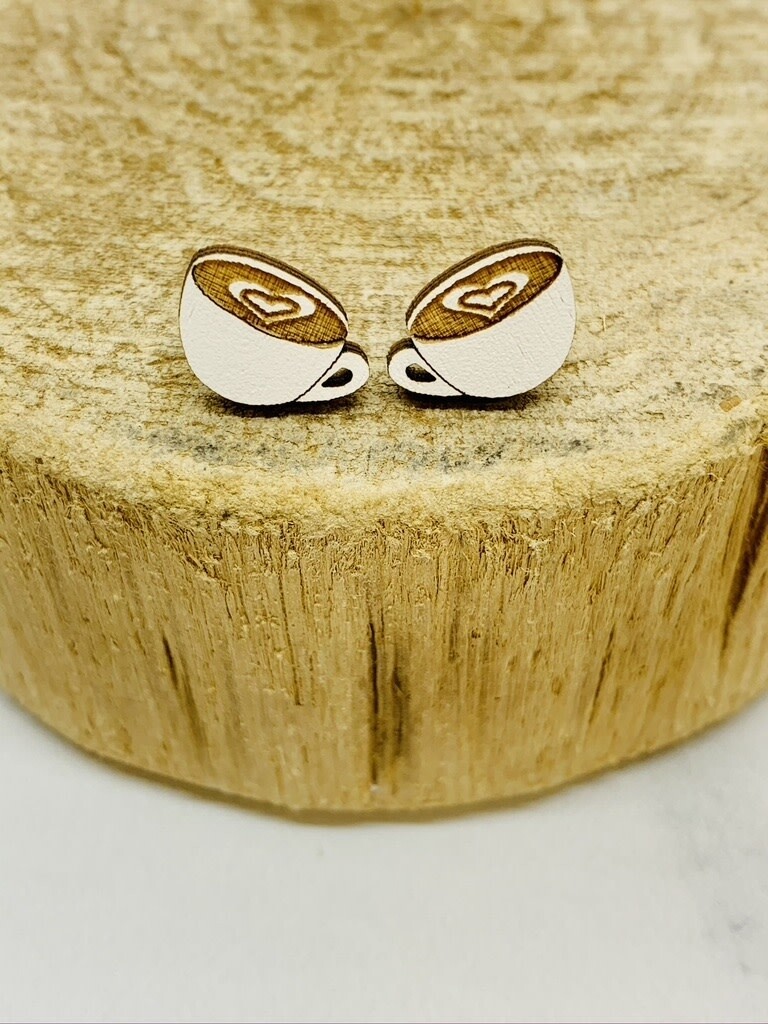 Handmade coffee Lasercut Wood Earrings on Sterling Silver Posts