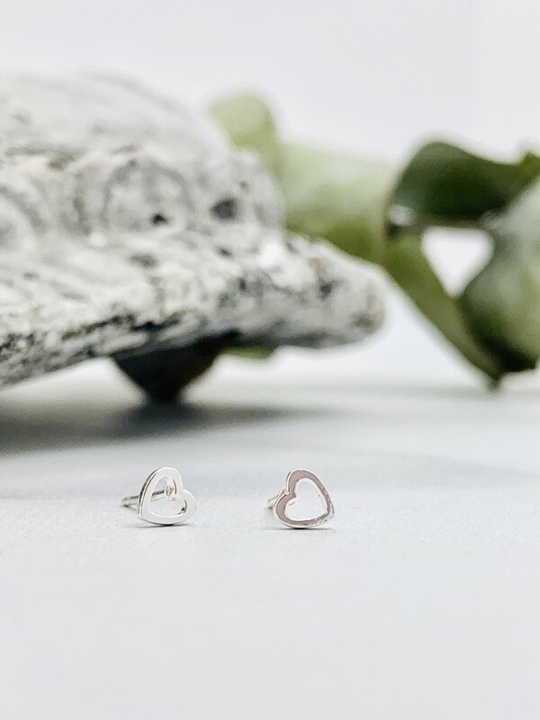 Open Heart Stud Earrings, Sterling Silver