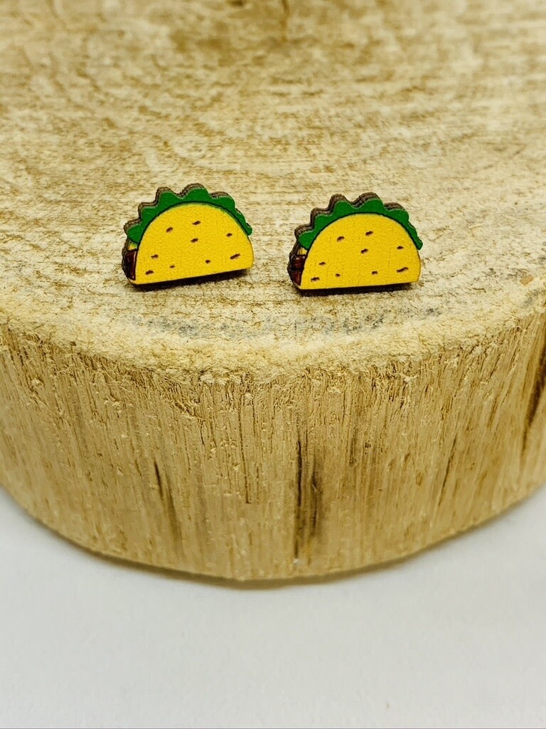 Handmade taco Lasercut Wood Earrings on Sterling Silver Posts