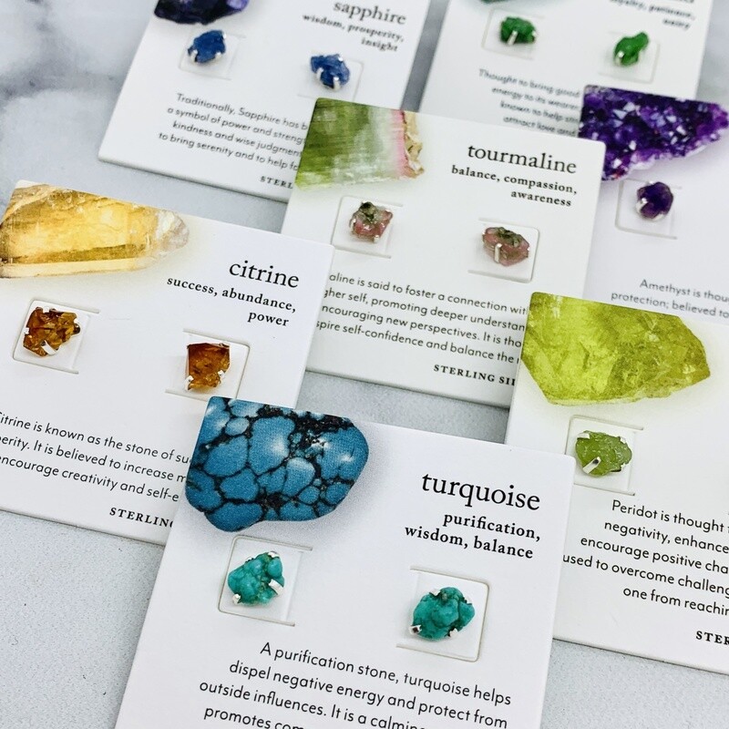 Silver Birthstone Stud Earrings