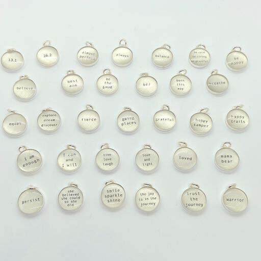 Lithograph Word Pendant on Silver Rolo Chain Necklace
