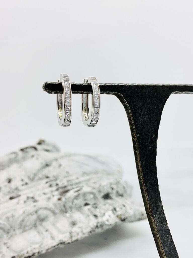 Sterling Silver and CZ Huggie Hoop Earrings