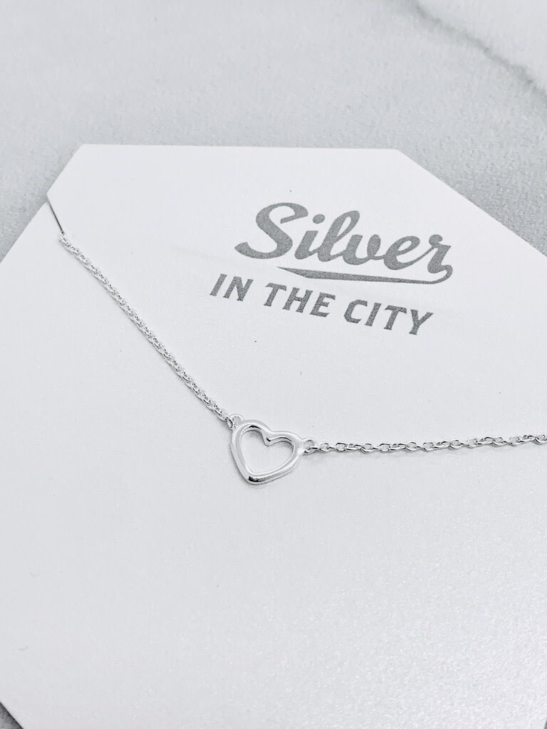 Sterling Silver Matte Cutout Heart Necklace