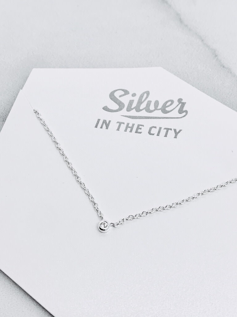 Sterling Silver Tiny CZ Solitaire Necklace