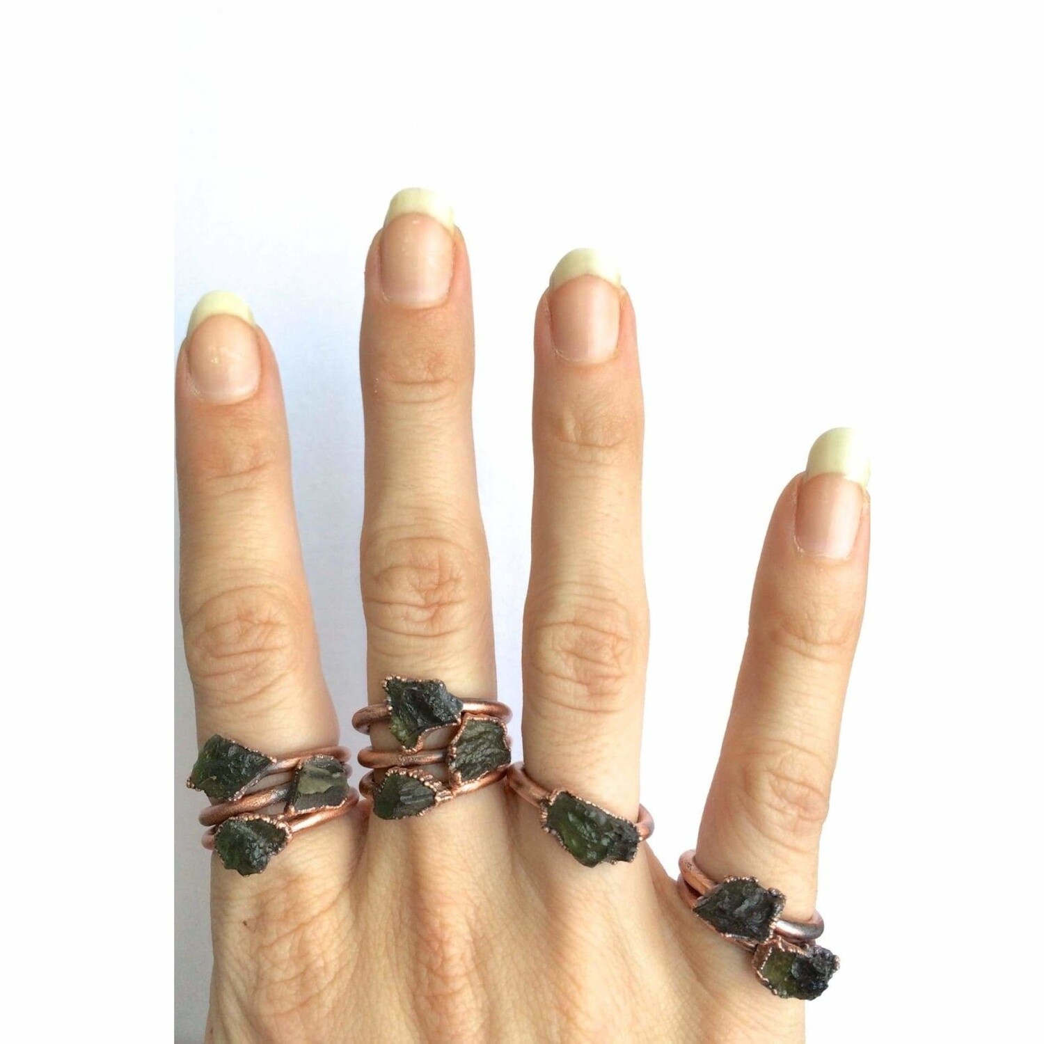 Rare Green Moldavite Ring