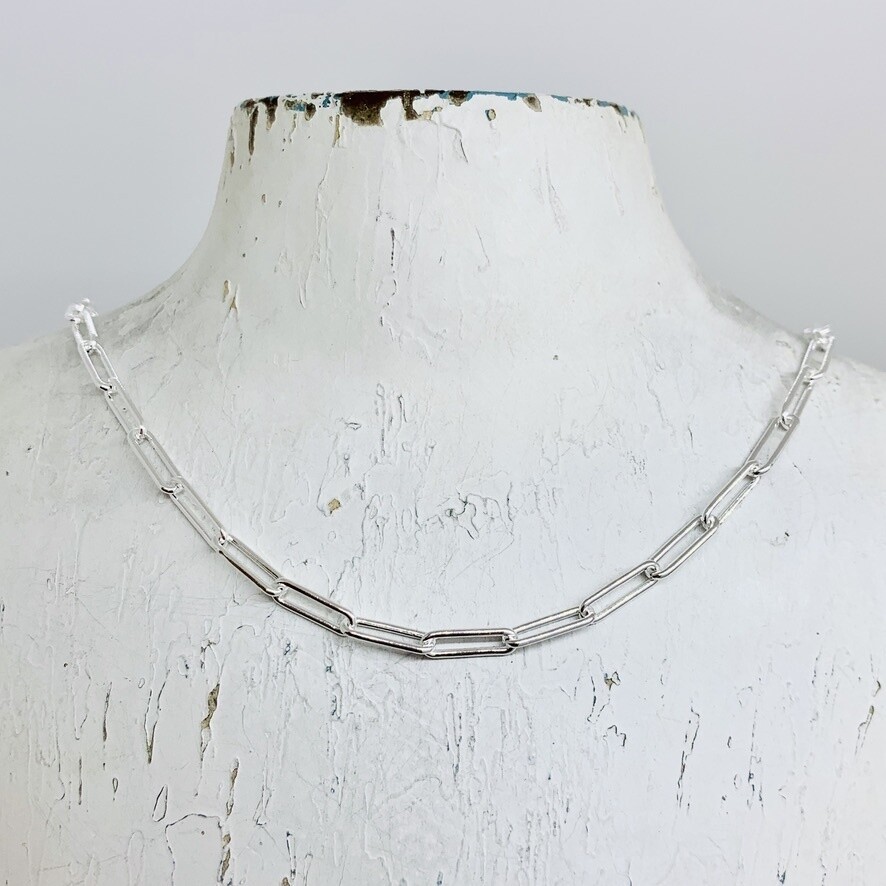 Silver 4mm Paper Clip Chain, Length: 7&quot; Bracelet