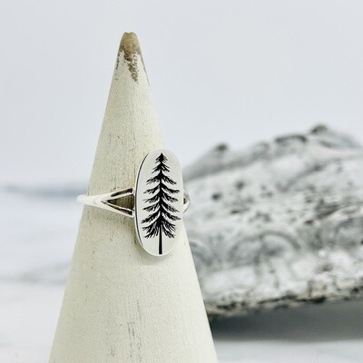 Etched Pine Tree Ring, SS, 