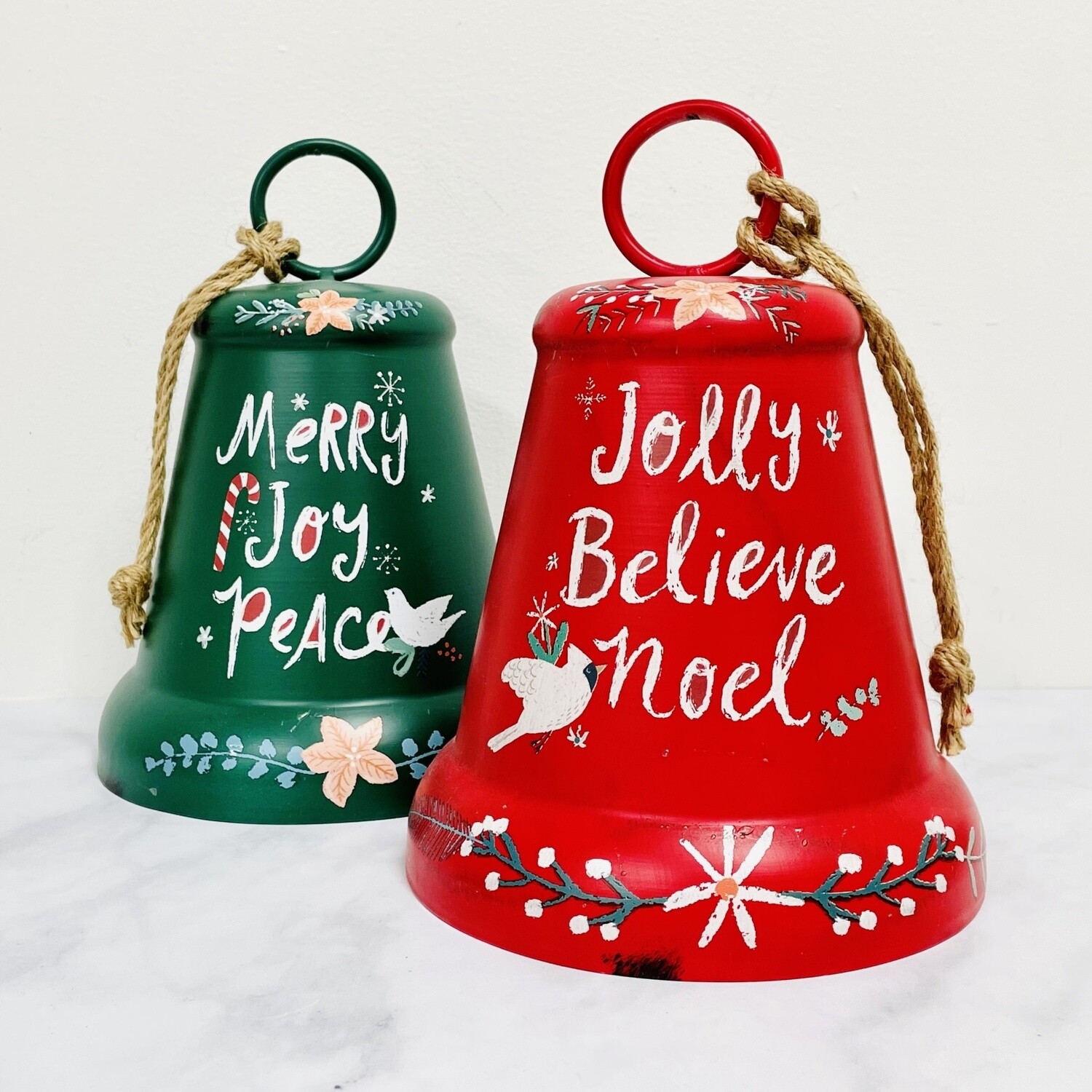 7&quot;R x 9-1/2&quot;H Metal Bell w/ Holiday Saying