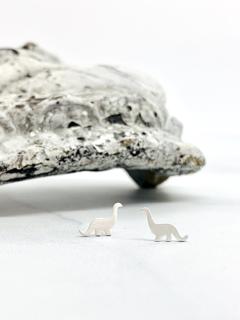 Matte Dinosaur Earrings, Sterling Silver