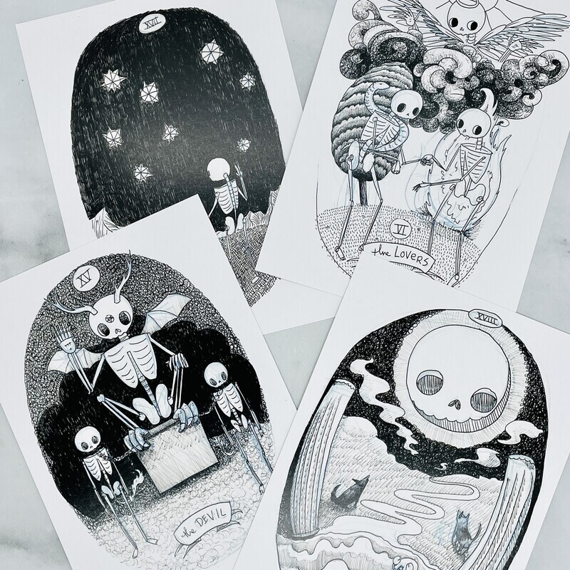 Cat Rocketship Tarot Print 5&quot; x 7&quot;