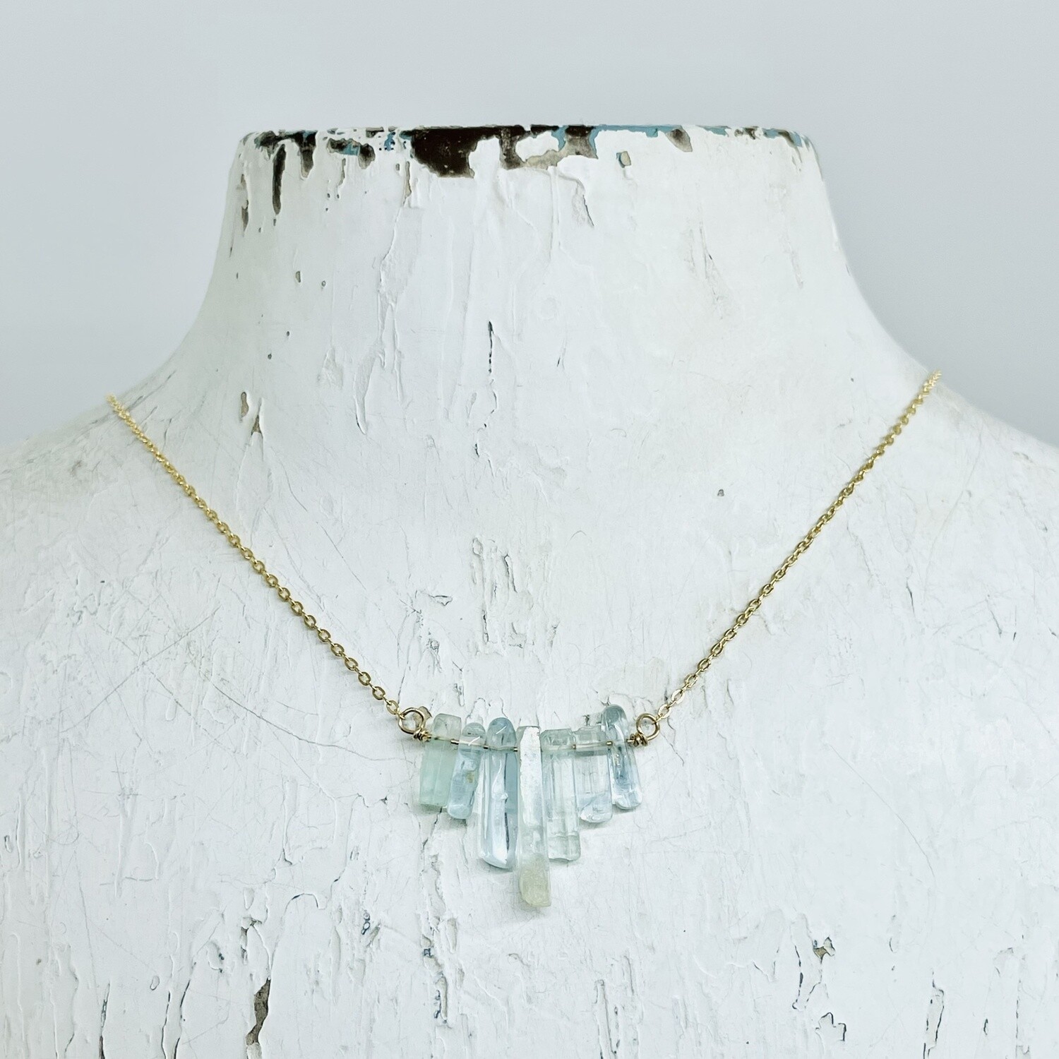 Lucky 7 Tiny Aquamarine Sticks GF Necklace