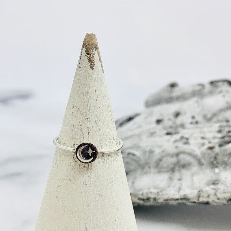 Silver  Moon and Star Stacking Ring