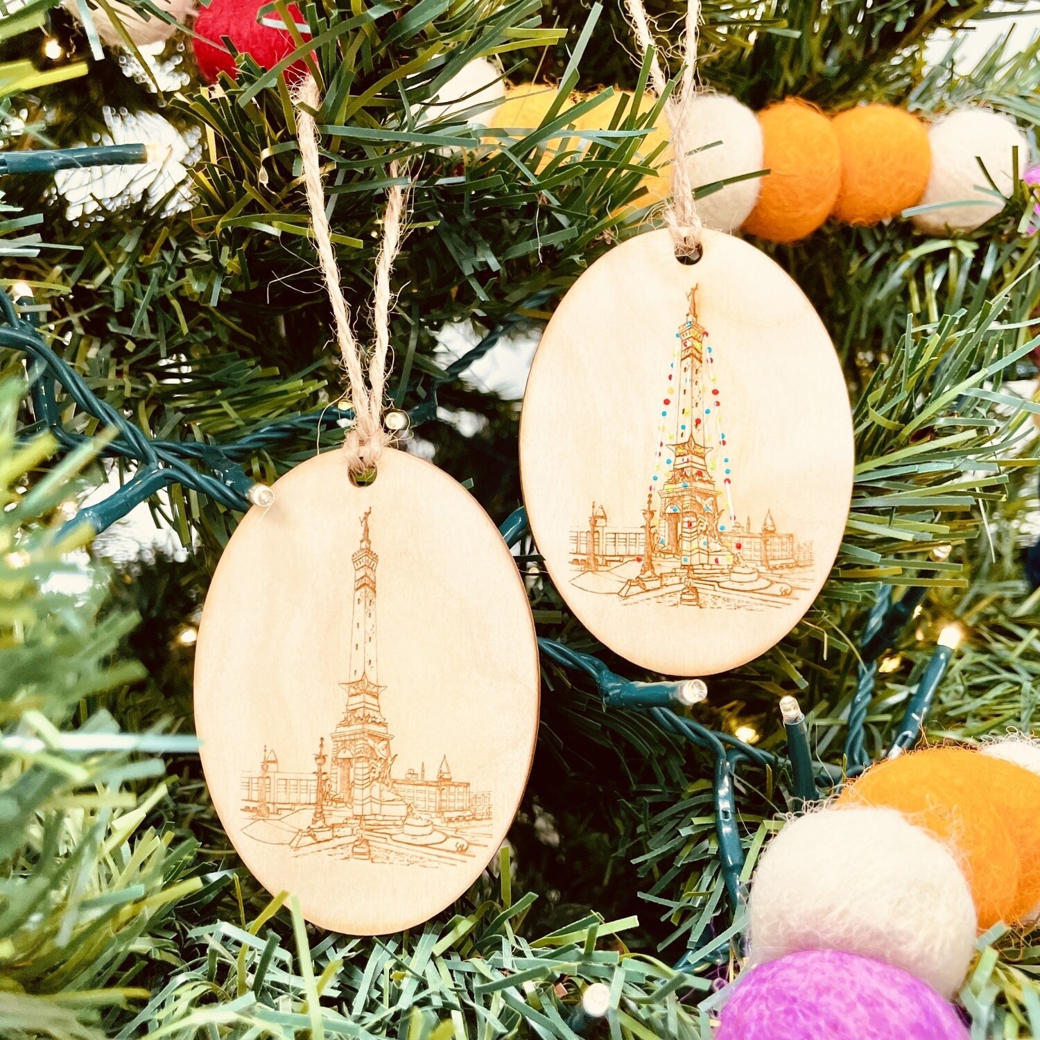 Monument Circle Etched Wood Ornament