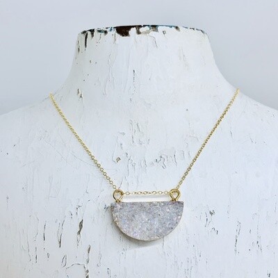 Handmade 14k Goldfill Necklace with White Half Moon Druzy