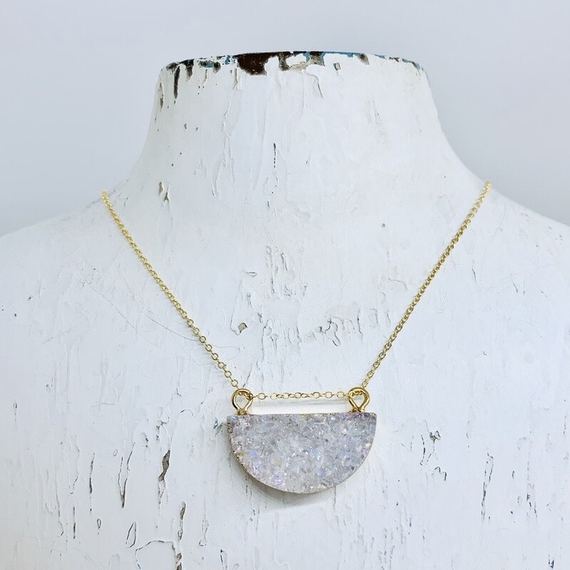 Handmade 14k Goldfill Necklace with White Half Moon Druzy