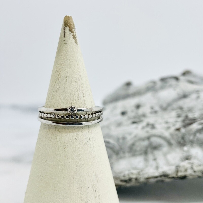Silver and CZ Three Band Ring