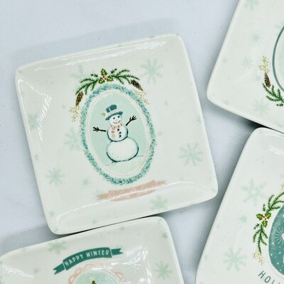 Stoneware Dish w/ Holiday Image &amp; Saying 4&quot; Sq