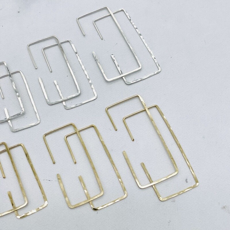 Hammered Rectangular Hoop Earrings