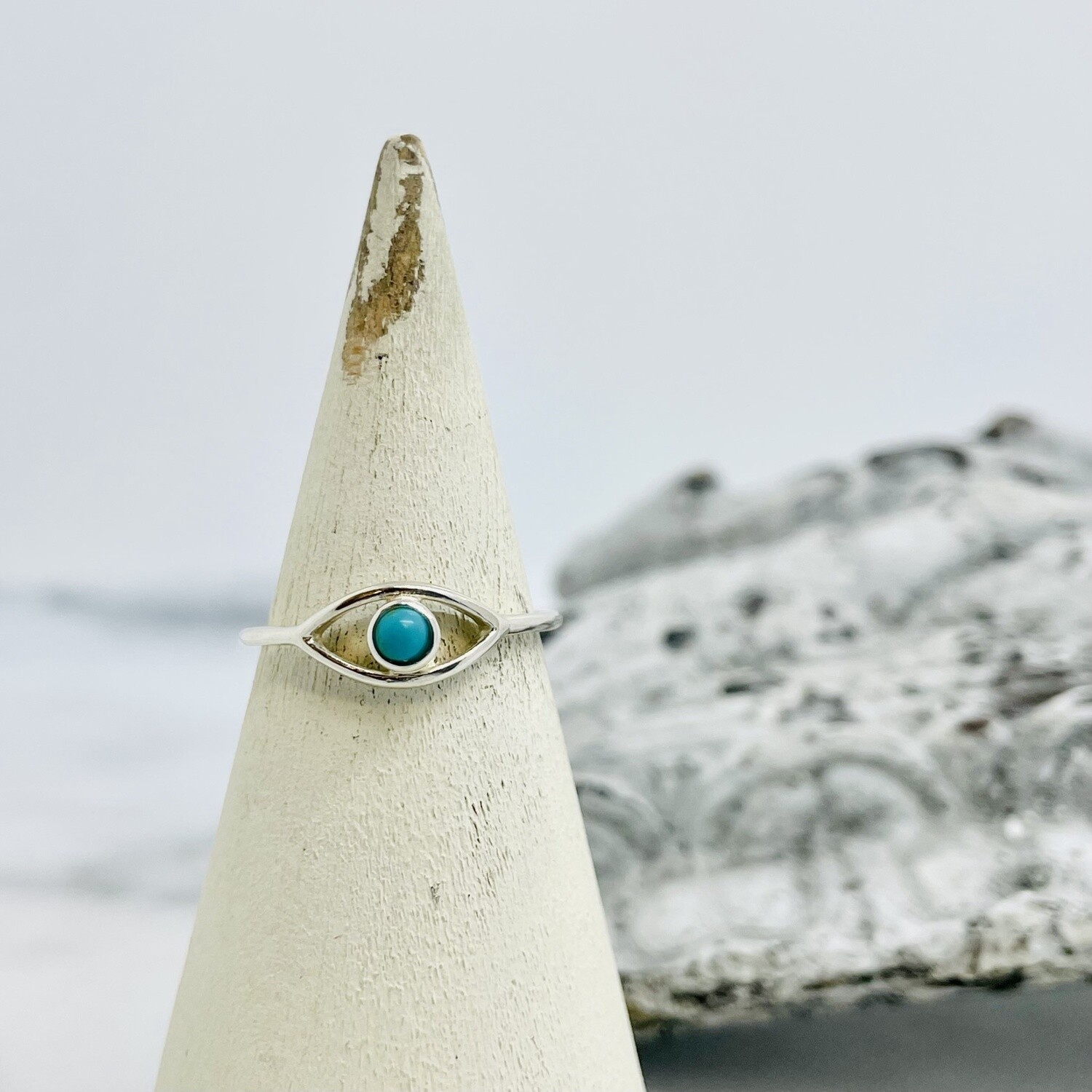 Silver &amp; Turq. Eye Ring, Size: 5