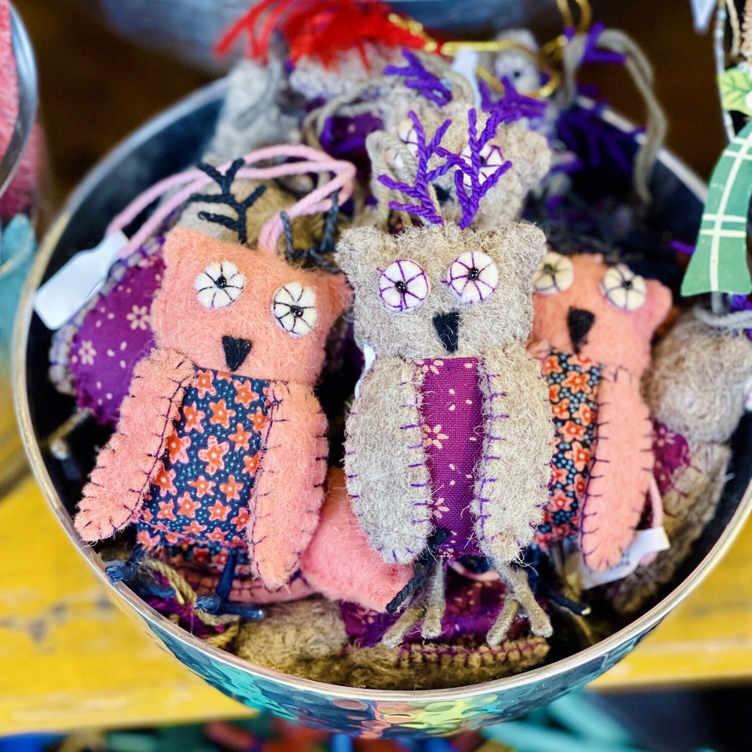 Wool Felt and Fabric Owl Ornament