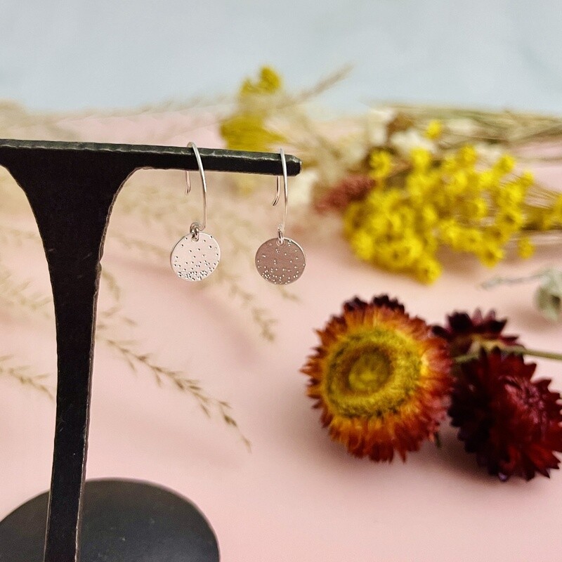 Diamond Dusted Silver Coin Drop Earrings
